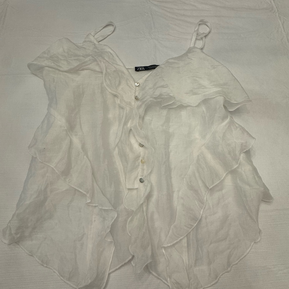 Zara White Ruffled Camisole